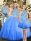 Extravagant Blue Halter Top Neckline Embroidery Quinceanera Dress Sleeveless Lace Up