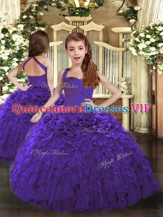 Floor Length Ball Gowns Sleeveless Purple Little Girl Pageant Gowns Lace Up