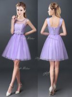 Lavender Scoop Lace Up Lace Vestidos de Damas Sleeveless