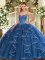 Adorable Beading and Ruffles Sweet 16 Dress Blue Lace Up Sleeveless Floor Length