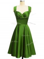 Custom Designed Green Taffeta Lace Up Quinceanera Court Dresses Sleeveless Knee Length Ruching