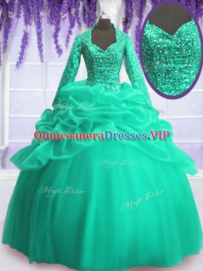 High Quality Long Sleeves Sequins and Pick Ups Zipper Quinceanera Gown - Click Image to Close