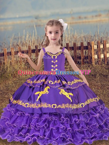 Beautiful Lavender Straps Neckline Beading and Embroidery and Ruffled Layers Winning Pageant Gowns Sleeveless Lace Up - Click Image to Close