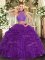 Purple Sleeveless Floor Length Beading and Ruffled Layers Criss Cross Sweet 16 Quinceanera Dress