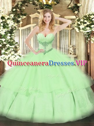 Tulle Sweetheart Sleeveless Lace Up Beading and Ruffled Layers Quinceanera Gowns in Yellow Green