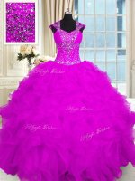 Hot Sale Organza Cap Sleeves Floor Length Quinceanera Gown and Beading and Ruffles(SKU PSSW0326-10BIZ)