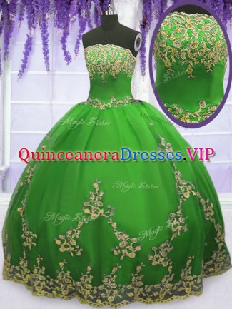 Cute Strapless Sleeveless Tulle Sweet 16 Quinceanera Dress Appliques Zipper