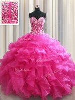 Comfortable Visible Boning Sweetheart Sleeveless Organza Quinceanera Gown Beading and Ruffles Lace Up