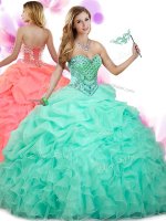 Apple Green Sleeveless Floor Length Beading and Ruffles and Pick Ups Lace Up Vestidos de Quinceanera