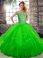 Attractive Beading and Ruffles Quinceanera Gowns Green Lace Up Sleeveless Floor Length(SKU SJQDDT2105002-4BIZ)