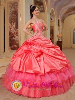 One Shoulder Appliques Coral Red and Pick-ups Quinceanera Gowns For Graduation In Stirling Stirling(SKU QDZY397y-1BIZ)