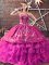 Fuchsia Ball Gowns Satin and Organza Sweetheart Sleeveless Embroidery Floor Length Lace Up Sweet 16 Quinceanera Dress