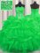 Green Lace Up Quince Ball Gowns Beading and Ruffled Layers and Pick Ups Sleeveless Floor Length