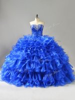 Royal Blue Sleeveless Organza Lace Up Quince Ball Gowns for Sweet 16 and Quinceanera(SKU PSSW0818BIZ)