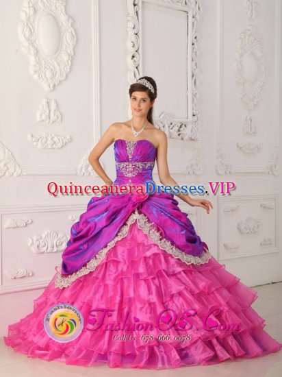 Hot Pink Ruffles Layered Horsham VIC Quinceanera Dress With Appliques and Lace - Click Image to Close