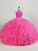 Hot Pink Lace Up Quinceanera Dress Beading and Ruffles Sleeveless Floor Length(SKU PSSW0807BIZ)