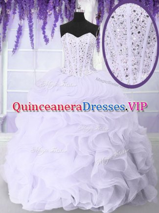 Beauteous Floor Length White Quinceanera Gowns Organza Sleeveless Beading and Ruffles