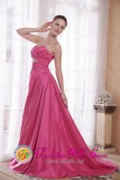 Honolulu Hawaii/HI Gorgeous Quinceanera Dama Dress Hot Pink A-Line / Princess Sweetheart Court Train Taffeta Beading(SKU PDHXQ064BIZ)