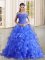 Blue 15 Quinceanera Dress Off The Shoulder Sleeveless Sweep Train Lace Up