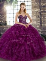 Purple Ball Gowns Beading and Ruffles Quinceanera Dress Lace Up Organza Sleeveless Floor Length(SKU SJQDDT2127002-3BIZ)