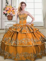 Customized Sweetheart Sleeveless Lace Up Vestidos de Quinceanera Brown Satin and Organza