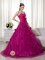 Remarkable Brush Train and Hand Made Flowers Avon Connecticut/CT Quinceanera Dress With Fuchsia Sweetheart