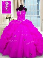 Fuchsia Lace Up Vestidos de Quinceanera Beading and Pick Ups Sleeveless Floor Length