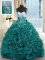 Turquoise Sleeveless Brush Train Beading and Ruffles With Train Sweet 16 Dress