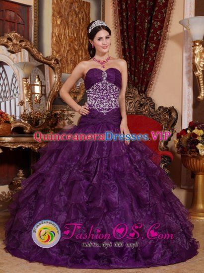 New Haven Connecticut/CT Princess Beaded Decorate Sweetheart Popular Purple Quinceanera Dress with Tulle Ruffles - Click Image to Close