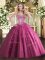 Custom Made Sweetheart Sleeveless Lace Up Quinceanera Gowns Fuchsia Tulle