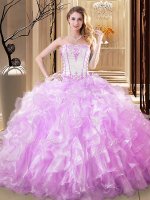 Organza Sleeveless Floor Length Sweet 16 Dress and Embroidery and Ruffles