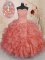 Graceful Watermelon Red Organza Lace Up Sweet 16 Quinceanera Dress Sleeveless Floor Length Beading and Ruffles