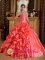 Bluffton South Carolina S/C Stylish Orange Red Emboridery and Beading Sweet 16 Dress With Sweetheart Strapless Taffeta