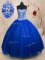 Flare Royal Blue Tulle Lace Up Quinceanera Gowns Sleeveless Floor Length Beading