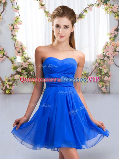 Royal Blue Chiffon Lace Up Sweetheart Sleeveless Mini Length Dama Dress Ruching - Click Image to Close