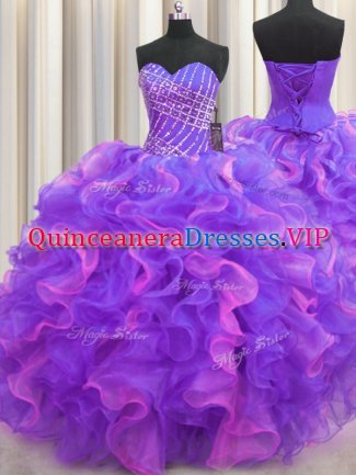 Sleeveless Lace Up High Low Beading and Ruffles 15 Quinceanera Dress