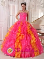 Organza Orange Red and Hot Pink Ruffles Beaded Decorate Sweetheart Quinceanera Dress For Sweet 16 In Plattsmouth Nebraska/NE(SKU PDZY710-ABIZ)