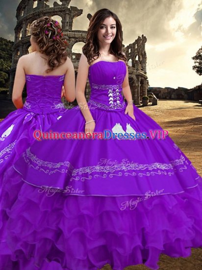 Dramatic Sleeveless Embroidery and Ruffled Layers Zipper Quinceanera Gown - Click Image to Close