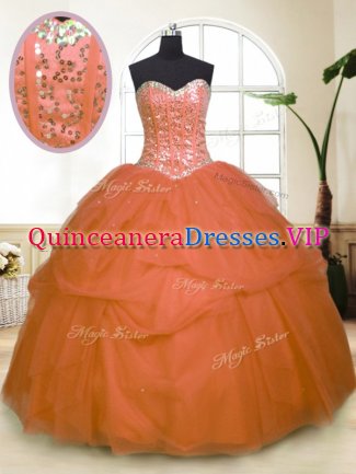 High End Sequins and Pick Ups 15th Birthday Dress Orange Zipper Sleeveless Floor Length