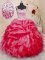 Sexy Pick Ups Coral Red Sleeveless Organza Lace Up Quinceanera Gown for Military Ball and Sweet 16 and Quinceanera