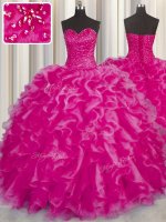 Adorable Sweetheart Sleeveless Lace Up 15 Quinceanera Dress Hot Pink Organza(SKU PSSW0410-10BIZ)