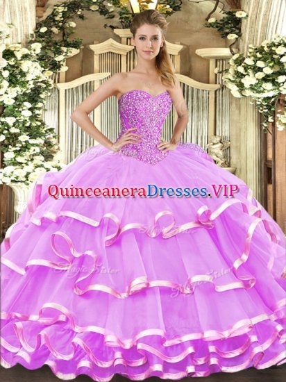 Lilac Sleeveless Beading and Ruffled Layers Floor Length Sweet 16 Dresses - Click Image to Close