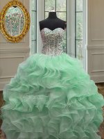 Ideal Ruffles Military Ball Dresses For Women Apple Green Lace Up Sleeveless Floor Length