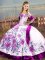 Ball Gowns Quinceanera Gowns Purple Off The Shoulder Satin and Organza Sleeveless Floor Length Lace Up