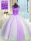 Fine White And Purple Tulle Lace Up V-neck Sleeveless Floor Length Sweet 16 Dresses Beading and Sequins