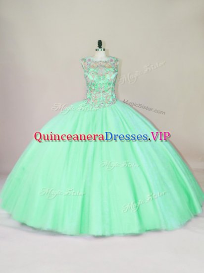 Scoop Sleeveless Tulle Quinceanera Gowns Beading Lace Up - Click Image to Close