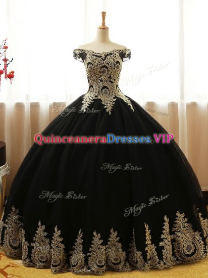 Lovely Black Off The Shoulder Neckline Appliques Vestidos de Quinceanera Sleeveless Lace Up - Click Image to Close