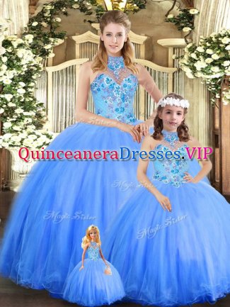 Floor Length Ball Gowns Sleeveless Blue Quince Ball Gowns Lace Up