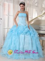 Stylish Organza Baby Blue Ball Gown Pick-ups Sweet 16 Dresses With Beading and Ruched Bust Floor-length In Boston