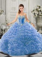 Eye-catching Sleeveless Organza Court Train Lace Up Vestidos de Quinceanera in Light Blue with Beading and Ruffles(SKU SJQDDT521002-7BIZ)